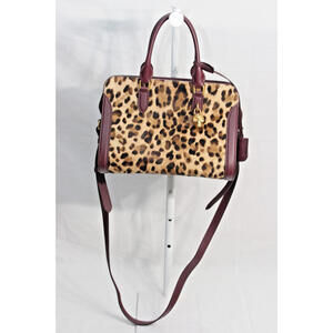 Alexander McQueen Leopard Dyed Calf Hair Leather trimed Handbag Satchel Purse
